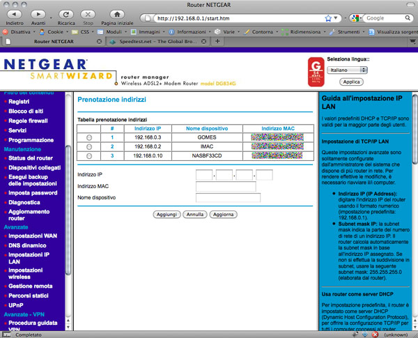 impostazione router - nas