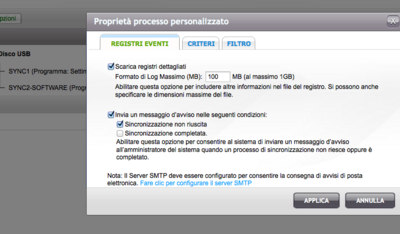 Screenshot opzioni backup