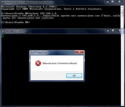 Questi sono i 2 errori con il cmd e con il putty